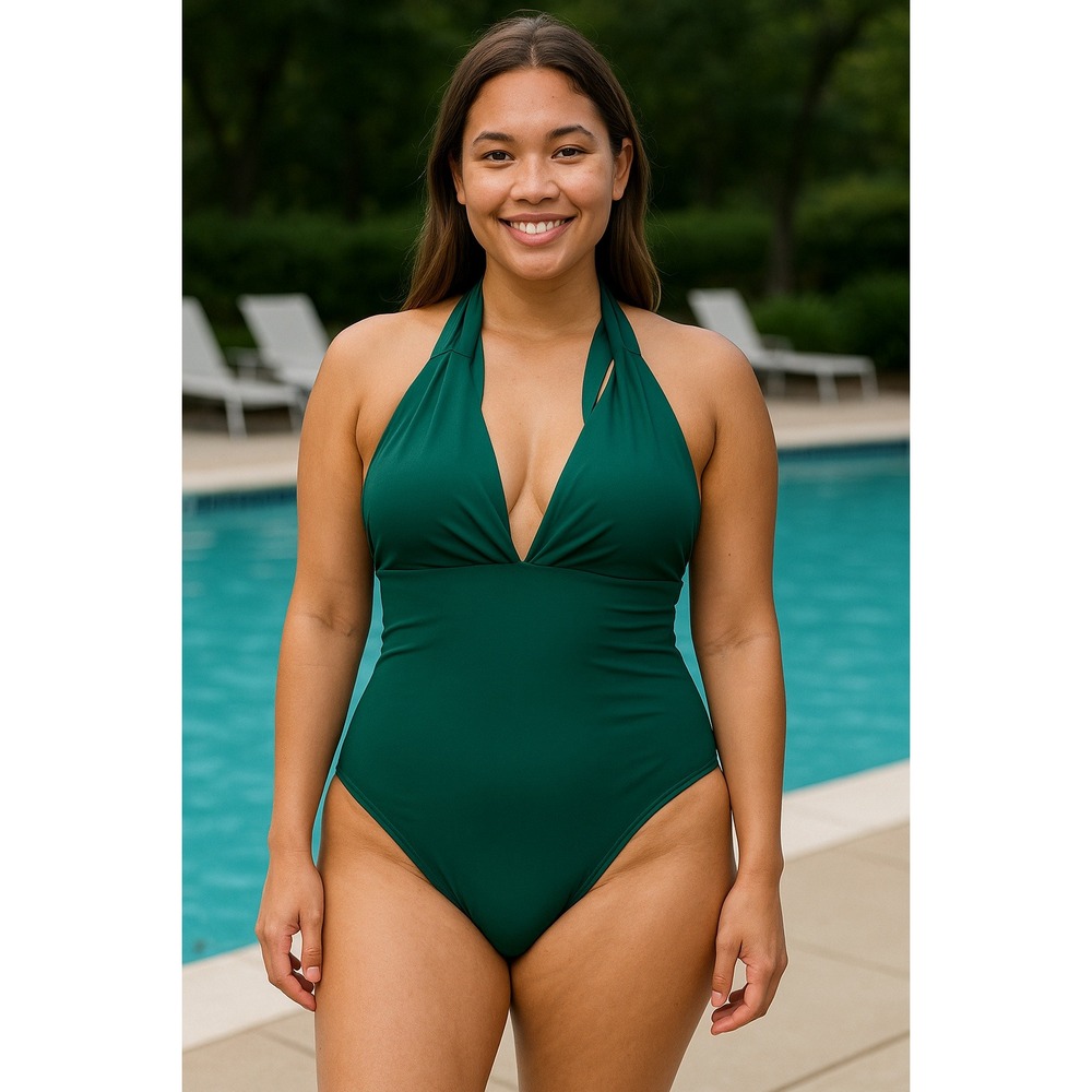 Shade &‎ Shore One Piece Swimsuit Criss Cross Tie Back Green Womens Size S